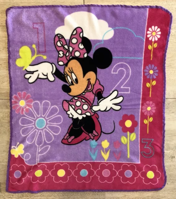 Minnie Mouse Pink Blanket Purple Plush Throw Disney Flowers 123 Crib Toddler