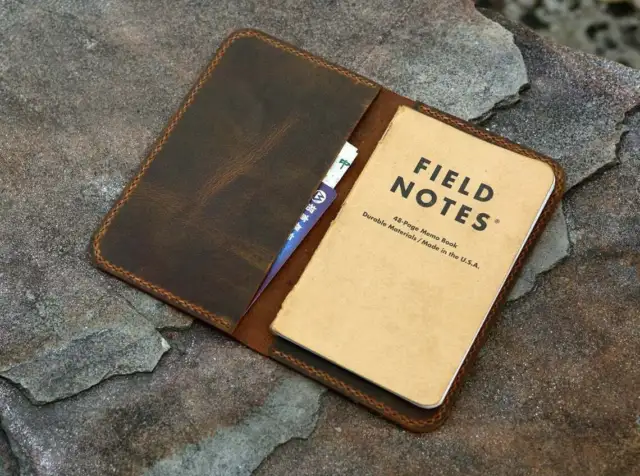 Full grain distressed leather slim cover for pocket size field notes notebook 2