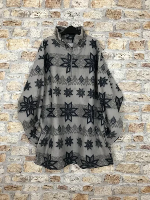 Vtg 1/4 Zip Snowflake 90'S Navajo Fleece Boho Overhead Jacket Sweater Mens L #43
