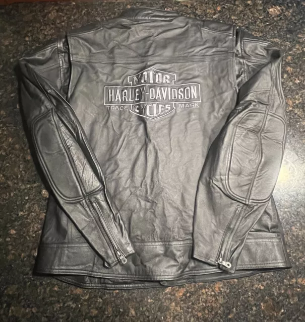 Harley Davidson Men’s Black Leather Embroidered Motorcycle Jacket Size XL