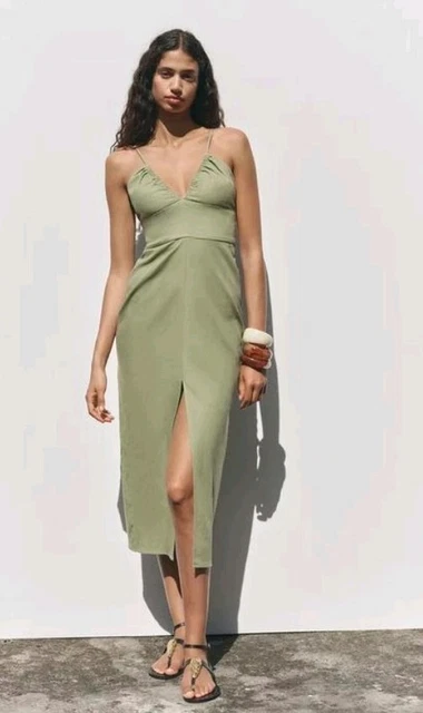 ZARA MIDI DRESS Womens Small Beige Linen L 5.45 - PicClick UK