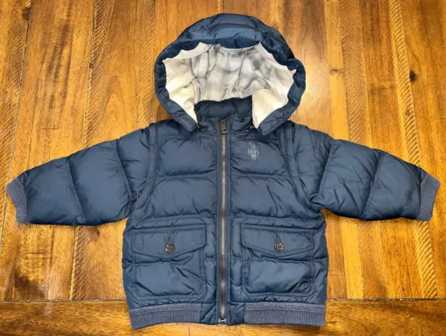 Burberry Baby Boys Blue Puffer Coat Size 12M Excellent Cond Ld5