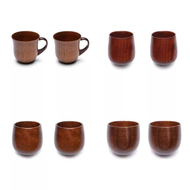 2Pcs Wooden Mug Coffee Tea Water Mugs Container Cup Home Supplies