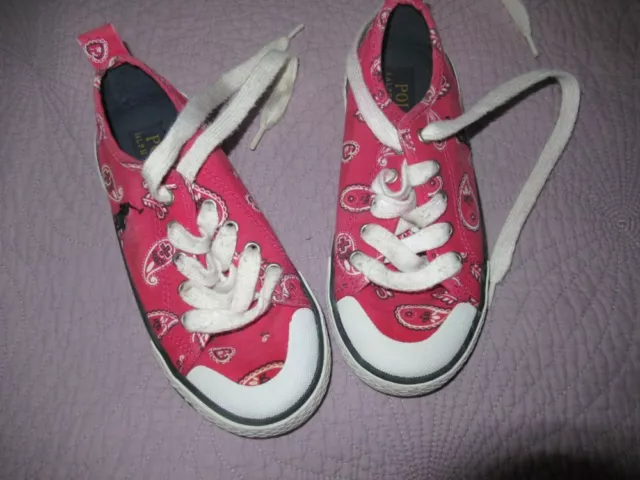 vguc Polo Ralph Lauren pink canvas bandana print  shoes girls 13 M free ship USA