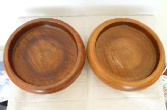 Vintage/Antique Pair Turned Oak Wooden Pedestal Bowls.
