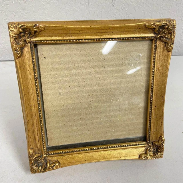 VTG Gold Square Ornate Picture Frame Photo Victorian Style Standing 4.5x4.5 HLBN