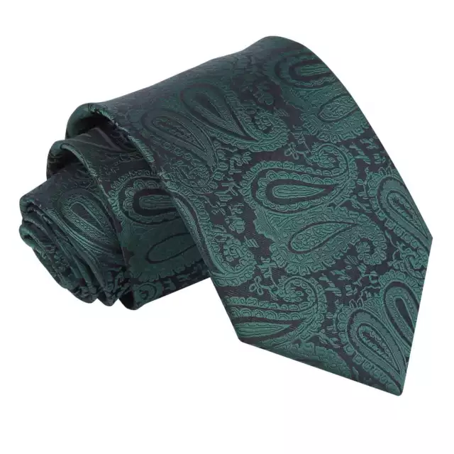 Emerald Green Tie Woven Floral Paisley Mens Classic Wedding Necktie by DQT