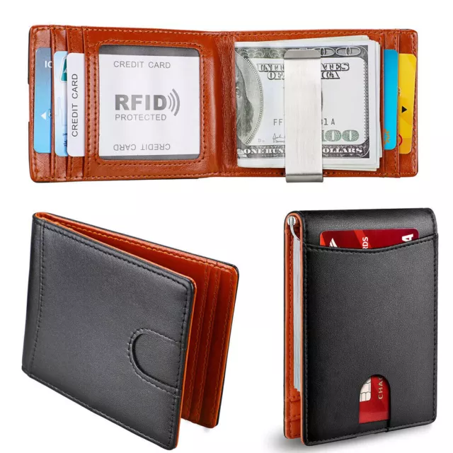 Mens Slim Wallet with Money Clip Leather RFID Blocking Bifold Credit Card Holder