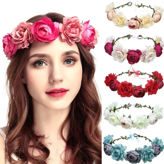 Boho Damen Haarband Blumen Kranz Blüten Geflochten Stirnband Party Hochzeit 2