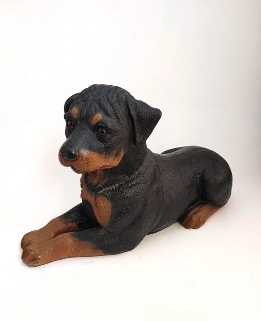 Vintage Homco Rottweiler Dog Puppy Statue Figure Doorstop Resin Black Tan Brown