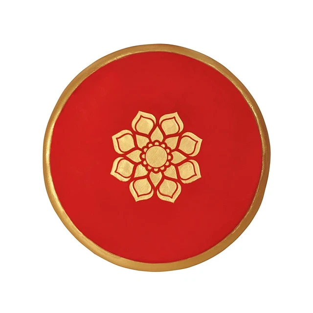 Indian Traditional Wooden Round Mini Pooja Chowki Color Red