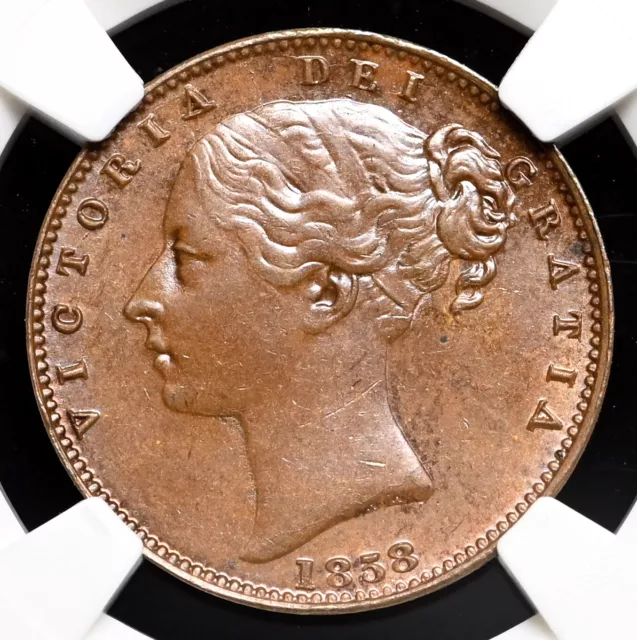 GREAT BRITAIN. Queen Victoria, Copper Farthing, 1858, NGC MS63 BN