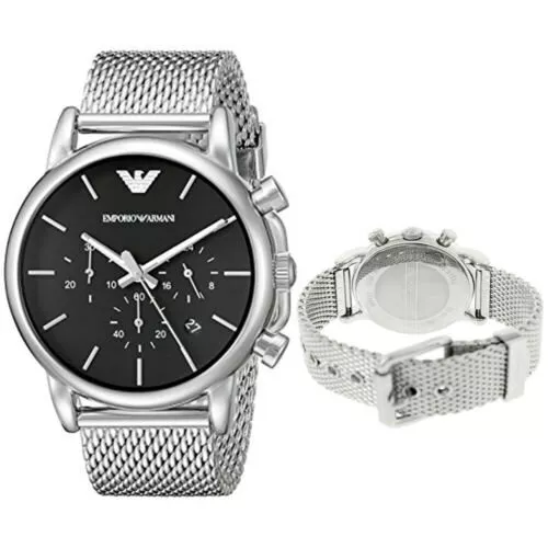 Neuf Emporio Armani AR1811 Cadran Noir Argent Acier Inoxydable Montre Pour Homme