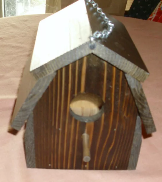 Bird House Wooden- Handmade Hanging Old Barn Look  7" X 7" Dark Brown