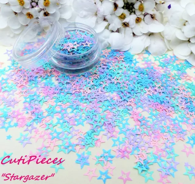 Nail Art Glitter *StarGazer* Pink Blue Pastel Matte Multi 3D Stars Pot Spangles