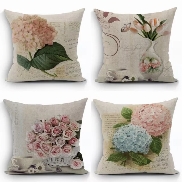Linen Printed Flowers Cushion Cover 450x450mm Select from 4 Desgins