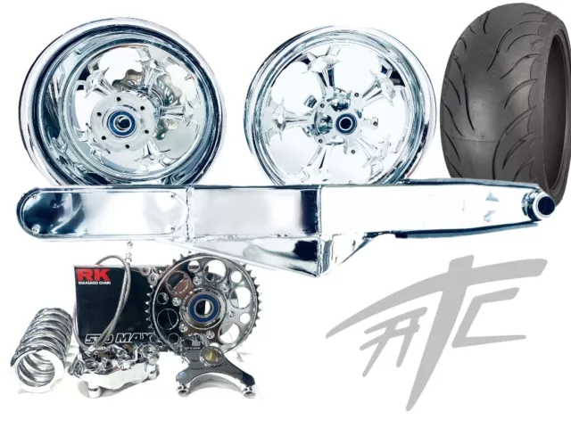240 Fat Tire Kit Chrome Street Fighter Wheels Chrome Arm 08-20 Suzuki Gsxr600750