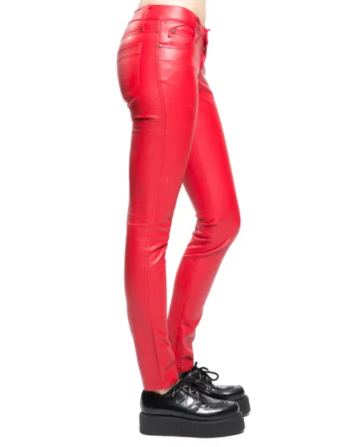 Tripp Vegi Leather Pvc Gothic Punk Moto Goth Biker Jeans Fetish Red Pants Vx6548