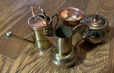 Vintage Miniature Dollhouse Copper Brass Water Can And Kettle Made In England