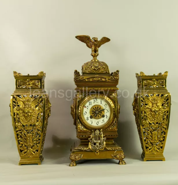 Antique Mantle Clock French Brass Lacquered 19th century