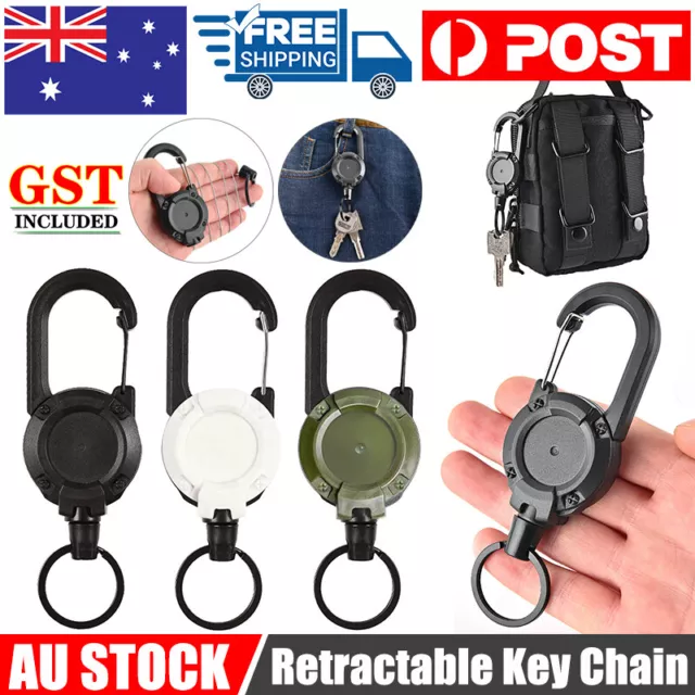 Heavy Duty Retractable Carabiner Key Chain Badge Holder With Steel Cord keychain