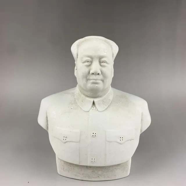 Chinese White Glaze Porcelain Figurine Chairman Mao Bust Statue 6.14" Ornament