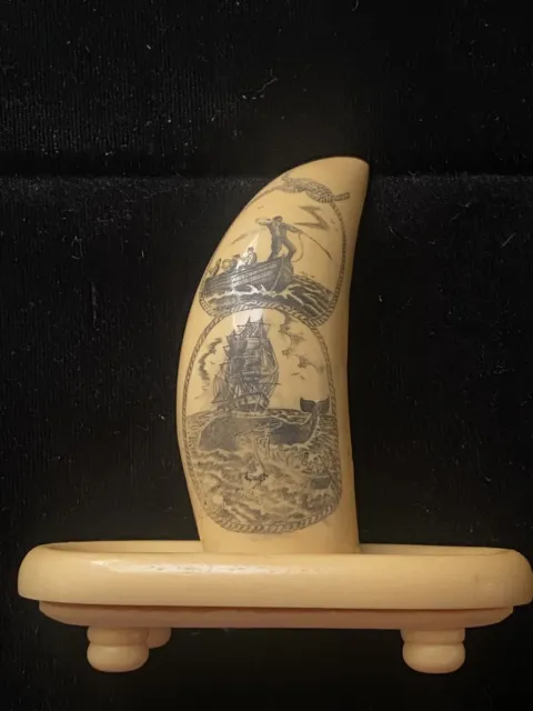 Master Hand Scrimshaw faux Whale’s tooth By Charles Conner III Display