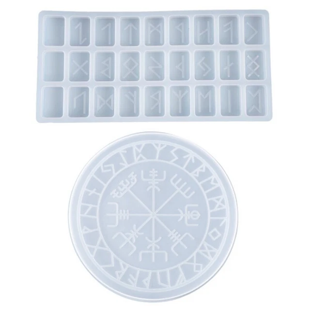 K di stampi in silicone con pietre runiche vichinghe incise - Colata in resina per stregoneria con alfabeto Futhark per anziani, strumenti per divinazione fai-da-te  15