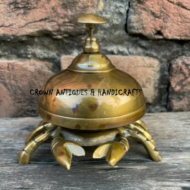 Antique Brass Desk Bell Crab Office Table Bell Antique Finish Ringing Bell Gift