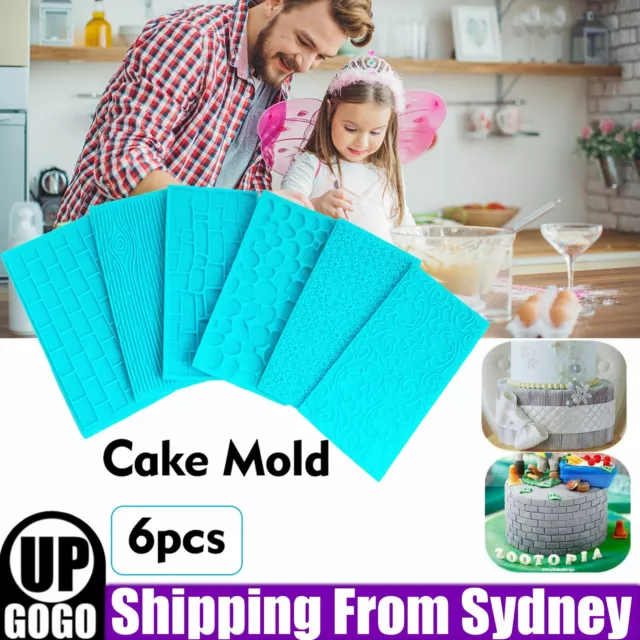 6PCS/Set Cake Mold Fondant Baking Tree Bark Brick Wall Bakeware Decor Mould AU