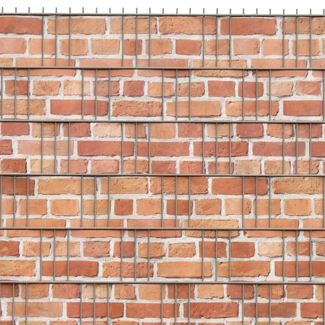 Bedruckte Zaun Sichtschutz Streifen Steinmotiv Backsteinmauer Doppelstabmatten 3