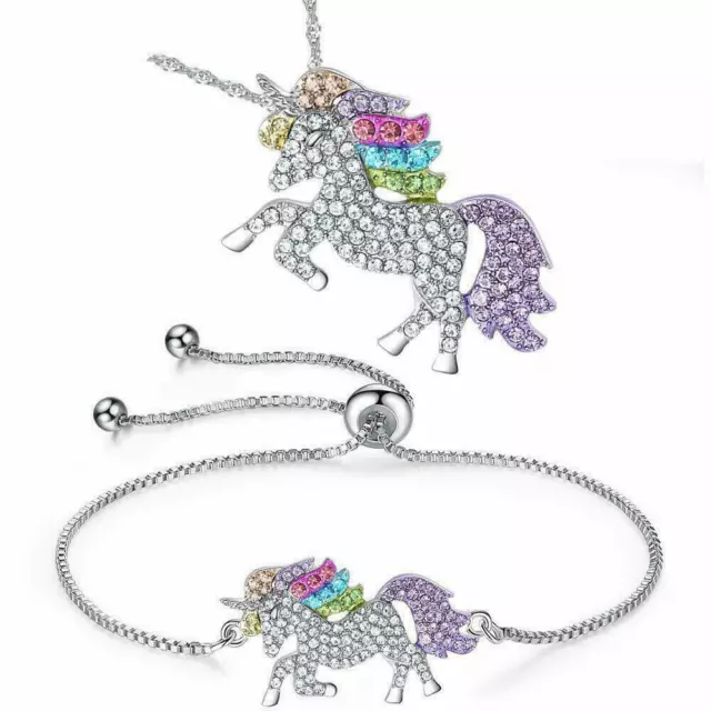 Beau Unicorn Bracelet Colliers Ensemble De 2 Zircon Unicorn Collier pour Filles