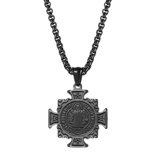 Men St Benedict Cross Amulet Stainless Steel Pendant Necklace 22" Religious Gift 3