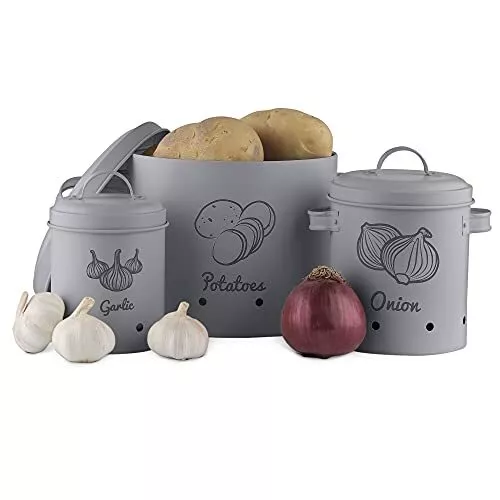 Potato, Onion & Garlic Kitchen Storage Canisters, Set of 3, Farmhouse – kook
