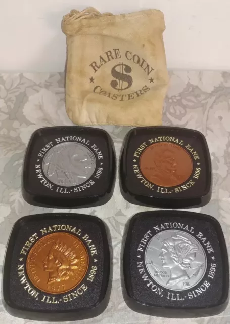 Vtg Collectors Ad Item/ Plastic Rare Coin Coasters in Pouch/ First Nat. Bank / S