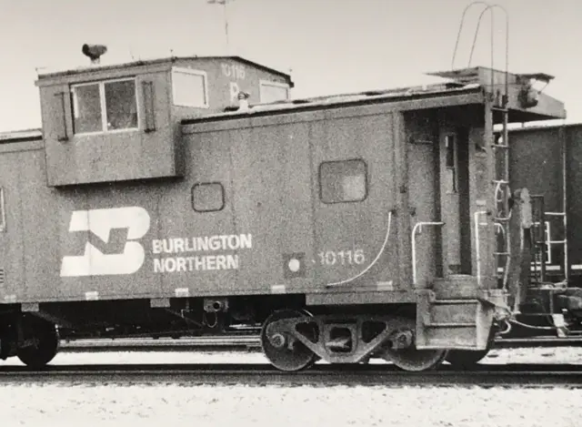 Burlington Northern Railroad BN #10116 Caboose Train B&W Photo Alliance NE 1983