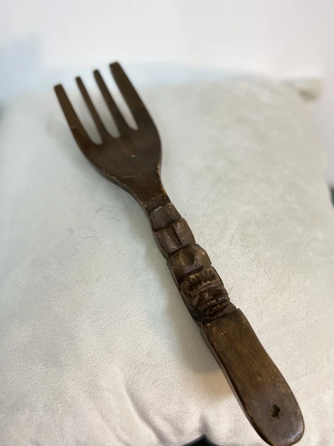 Vintage Carved Wooden Large Fork  Giant Wall Decor Carved Wood wall art