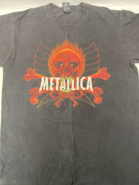 Vtg Metallica Pushead Rebel Skull Black Adult XL Short Sleeve T Shirt Giant