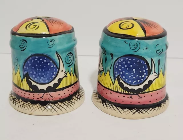 Zimbabwe Penzo Hand painted Guinea Fowl Birds Salt Pepper Shakers Signed