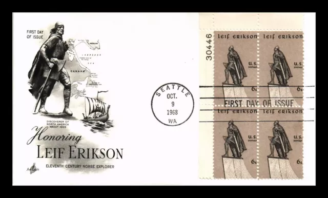 Dr Jim Stamps Us Cover Leif Erikson Norse Explorer Fdc Plate Block Artcraft