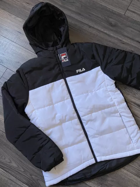 FILA Bicolore Trapuntato Piumino Giacca con Cappuccio Taglia M