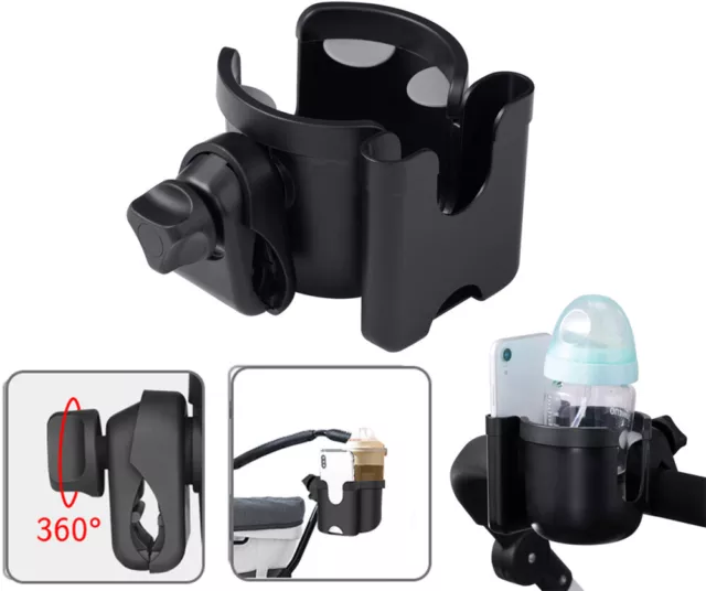 2 in 1 Universal Baby Stroller Pram Cup Holder Bottle Coffee W/Mobile Phone Case