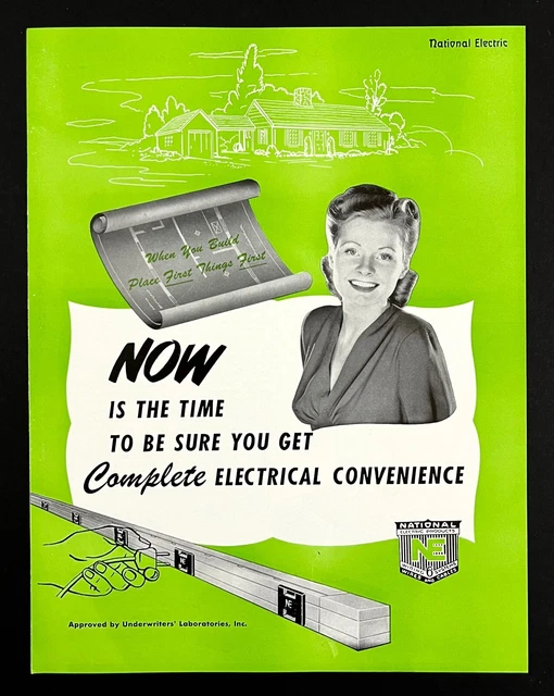 1954 National Electric Complete Electrical Convenience Plug Strip VTG Brochure