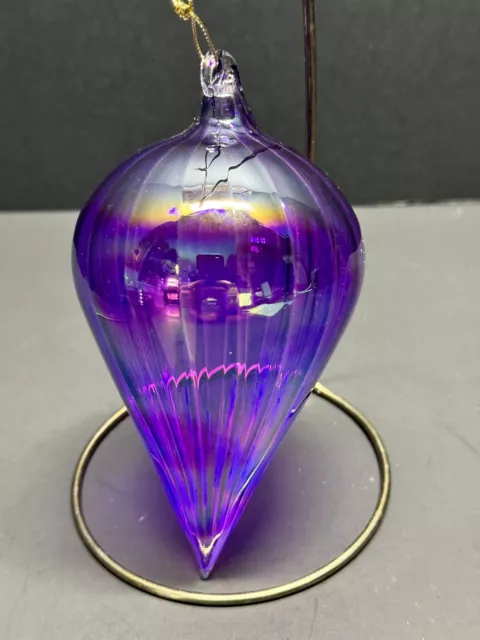 Collectible Christmas Ornament GLASS Hand Blown Teardrop Peacock Iridescent