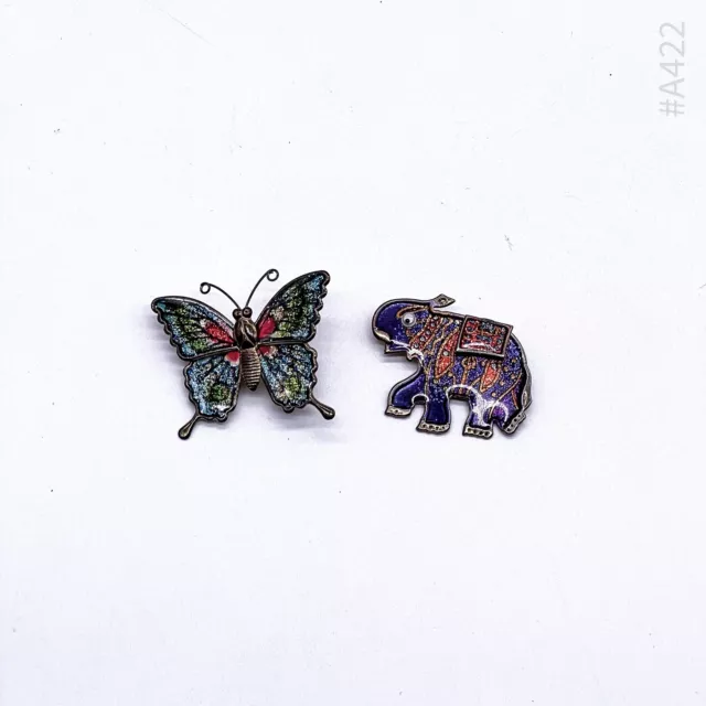 2er Set Vintage Émail Paillettes Broches : Papillon & Éléphant 3