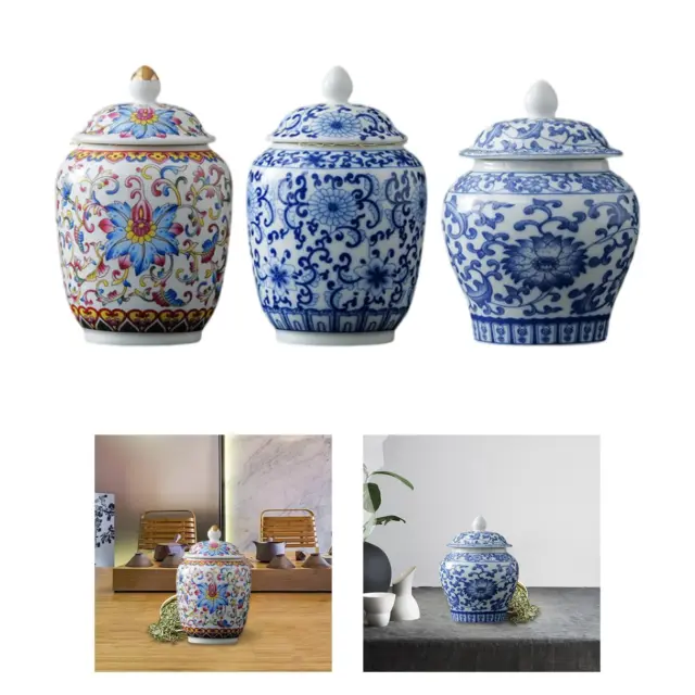 Porcelain Decorative Vase Ginger Jar Tea Caddy Flower Pattern Home Bedroom