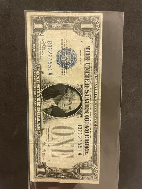 1928 $1 One Dollar Silver Certificate Funny Back B32224551A