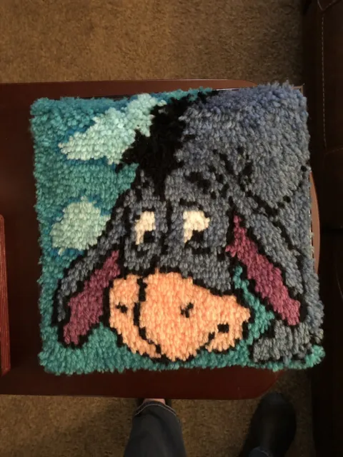 Finished And Mounted With Hanging Wire Eeyore Latch Hook Rug