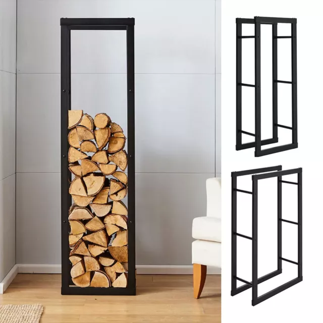 Large Black Firewood Log Rack Storage Holder Metal Shelf Stand Tall Carbon Steel