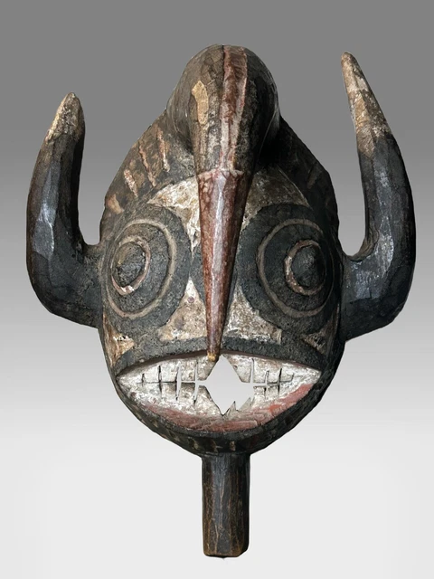African Winiama 3 Horned Zoomorphic Wood Burkina Faso Mask 13” Tall x 10” Wide